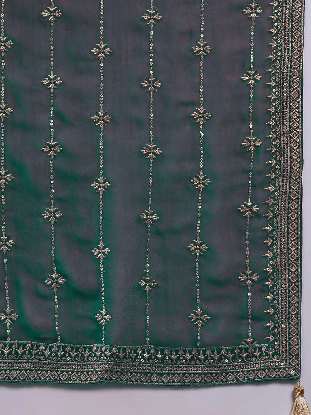 Zardozi Aari Embroidery & Sequined Kurta with Embroidered Dupatta & Solid Pallazo