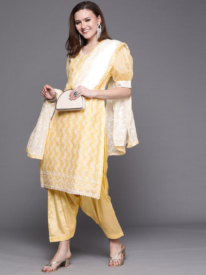 Chikankari Suit Set with Resham Schifli Embroidery