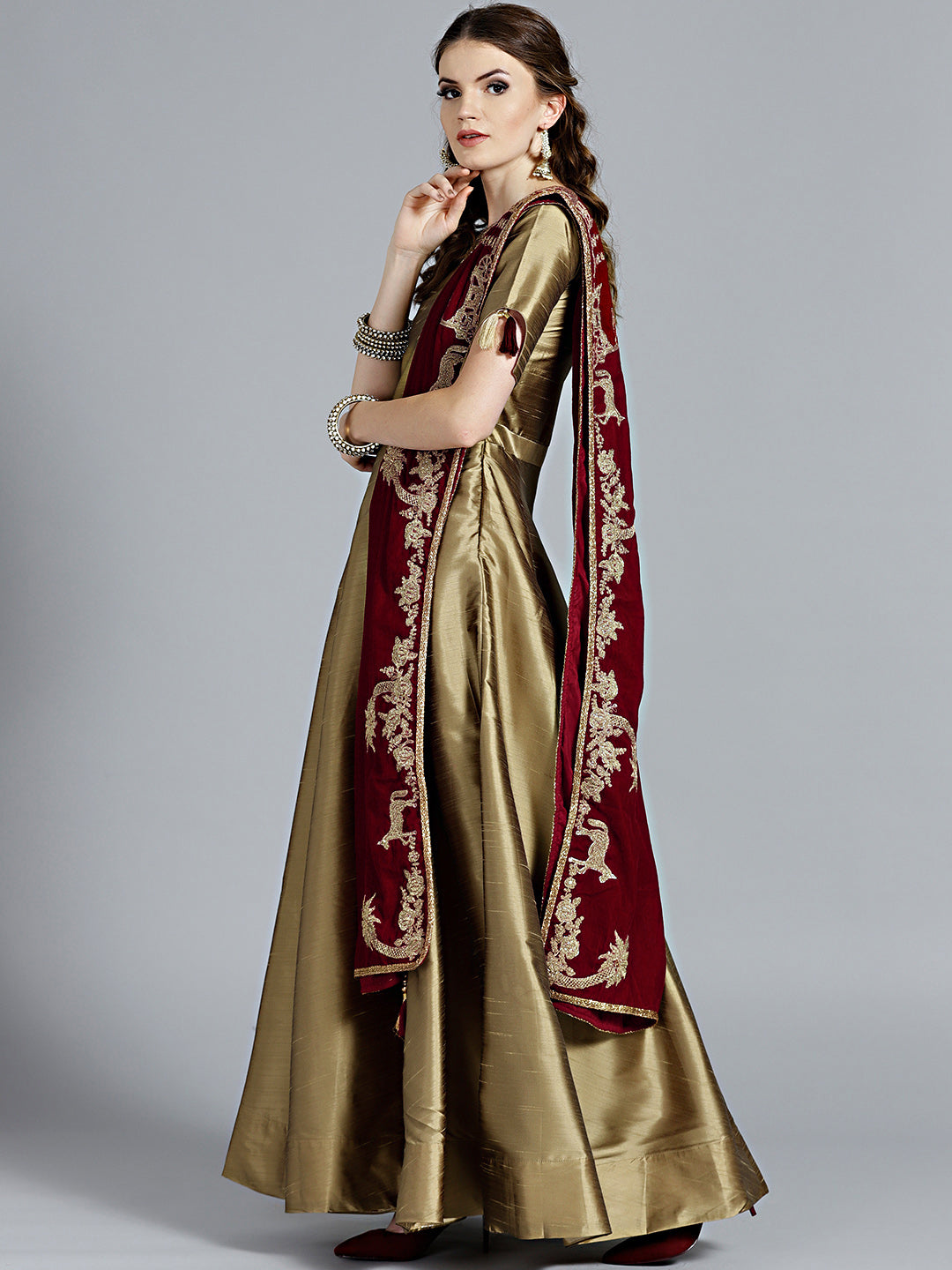 Crystal Embellished Anarkali with Rich Velvet dupatta