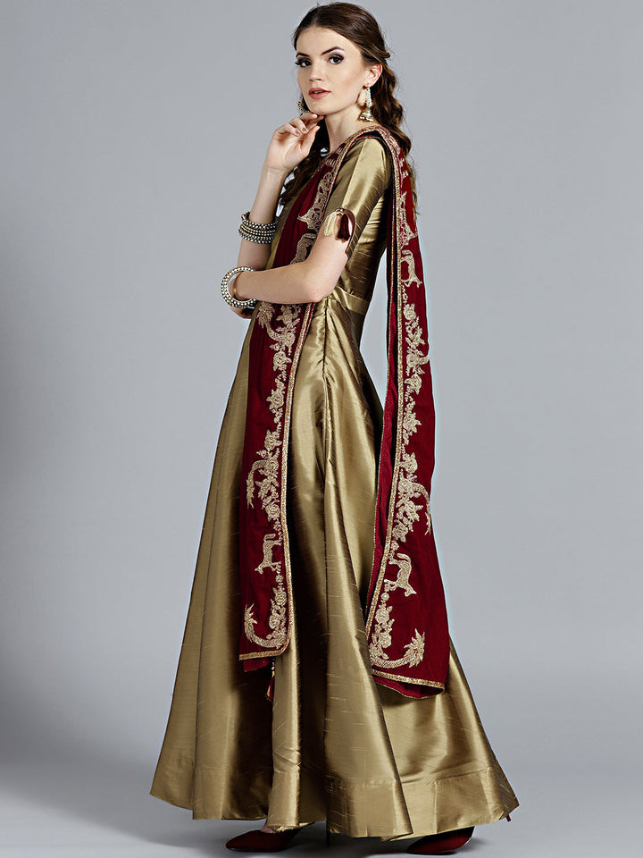 Crystal Embellished Anarkali with Rich Velvet dupatta