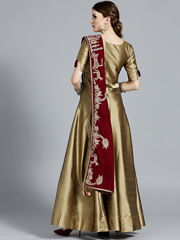Crystal Embellished Anarkali with Rich Velvet dupatta