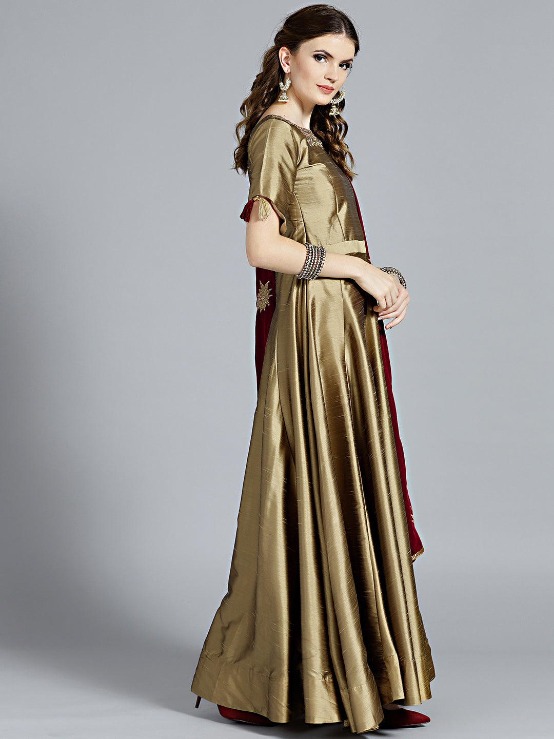 Crystal Embellished Anarkali with Rich Velvet dupatta