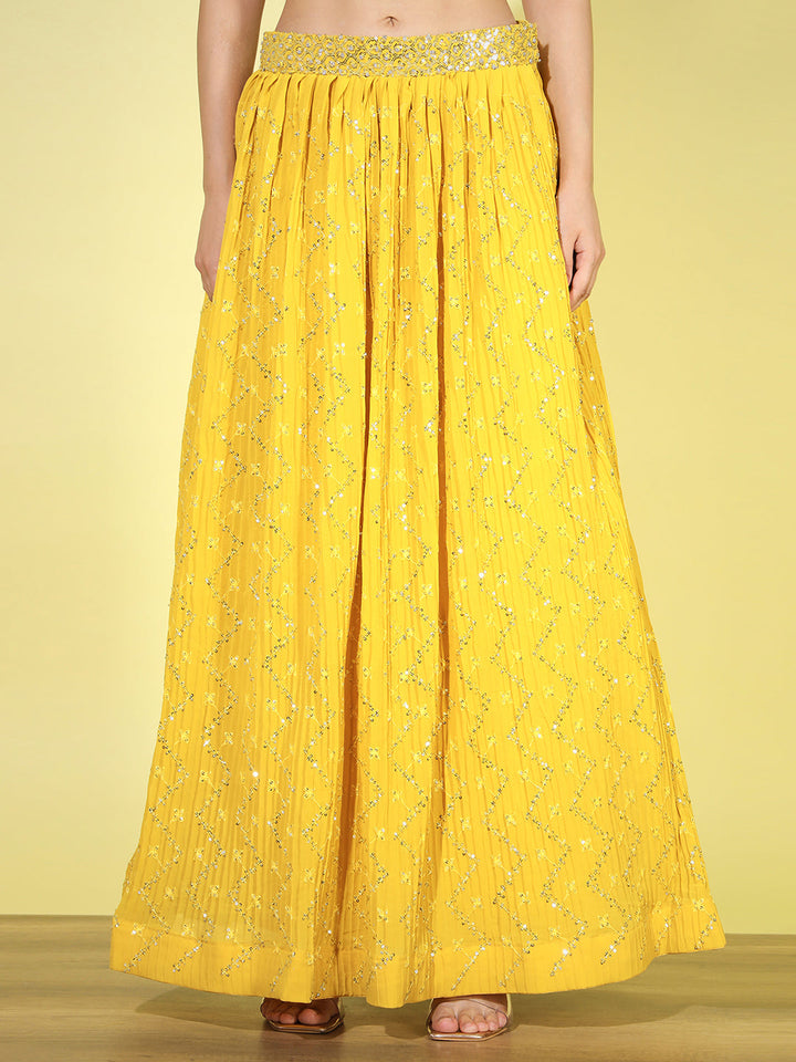 Sequin & Mirror Embellished Crop-top Pleated Lehenga Choli Dupatta Set