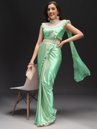 Chhabra 555 Ready to Wear Metallic Draped Saree With Pearl Embellished Choker Necklace & Belt