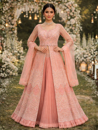 Sequin & Resham Embroidered Indo-Western Kalidar Kurta Set with Accordian Pleat Skirt