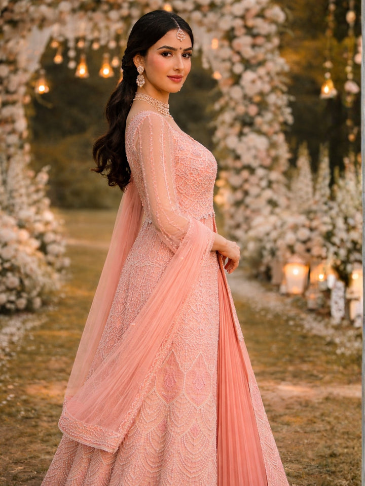 Sequin & Resham Embroidered Indo-Western Kalidar Kurta Set with Accordian Pleat Skirt