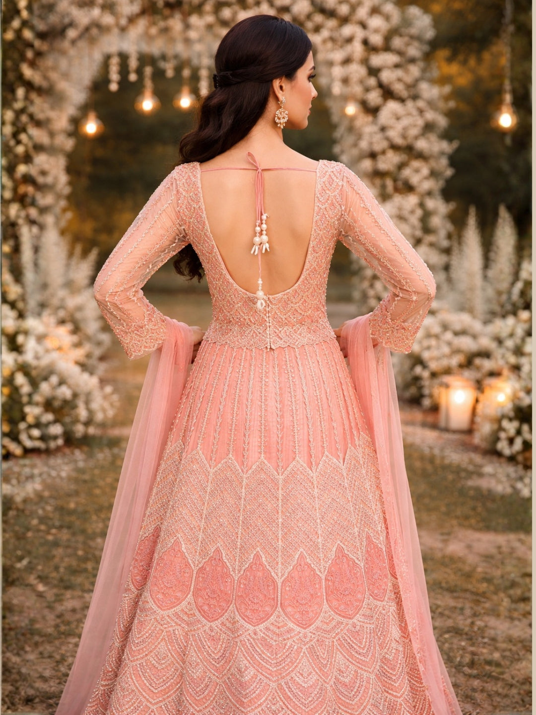 Sequin & Resham Embroidered Indo-Western Kalidar Kurta Set with Accordian Pleat Skirt