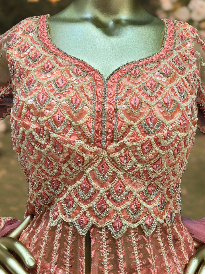 Sequin & Resham Embroidered Indo-Western Kalidar Kurta Set with Accordian Pleat Skirt