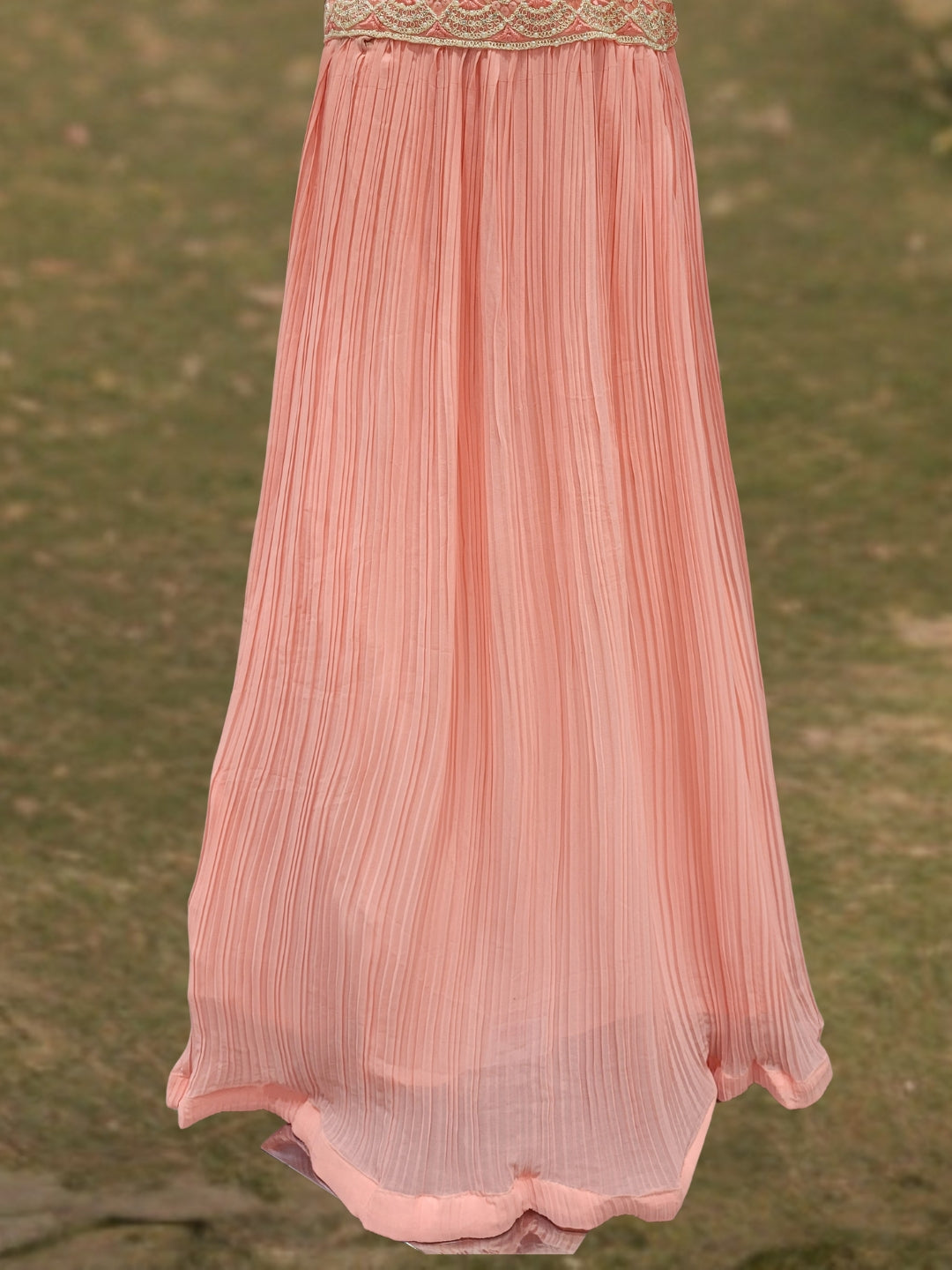 Sequin & Resham Embroidered Indo-Western Kalidar Kurta Set with Accordian Pleat Skirt