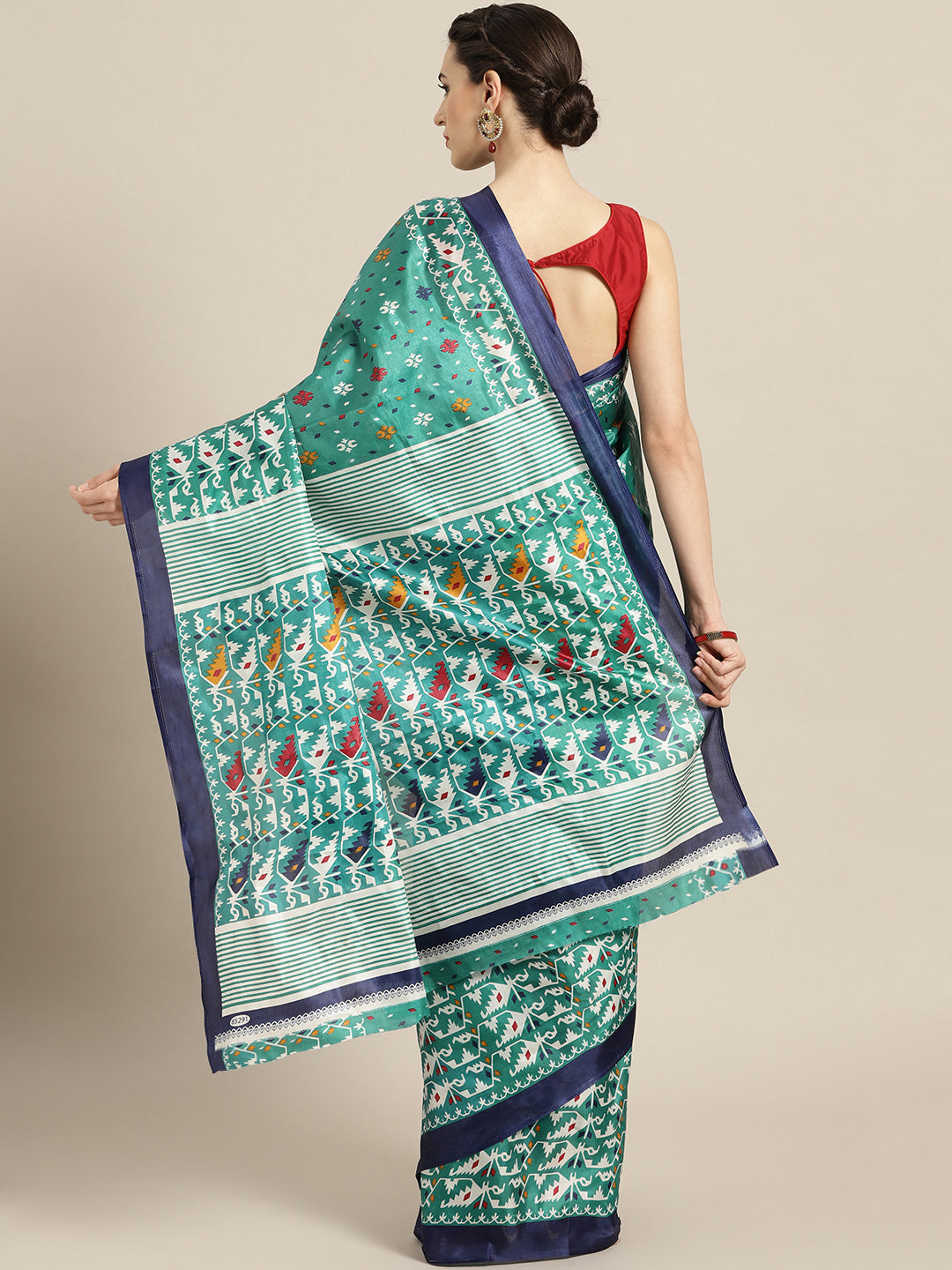 Ikat-Inspired Bhagalpuri Print Saree with Tribal Abstract Motifs