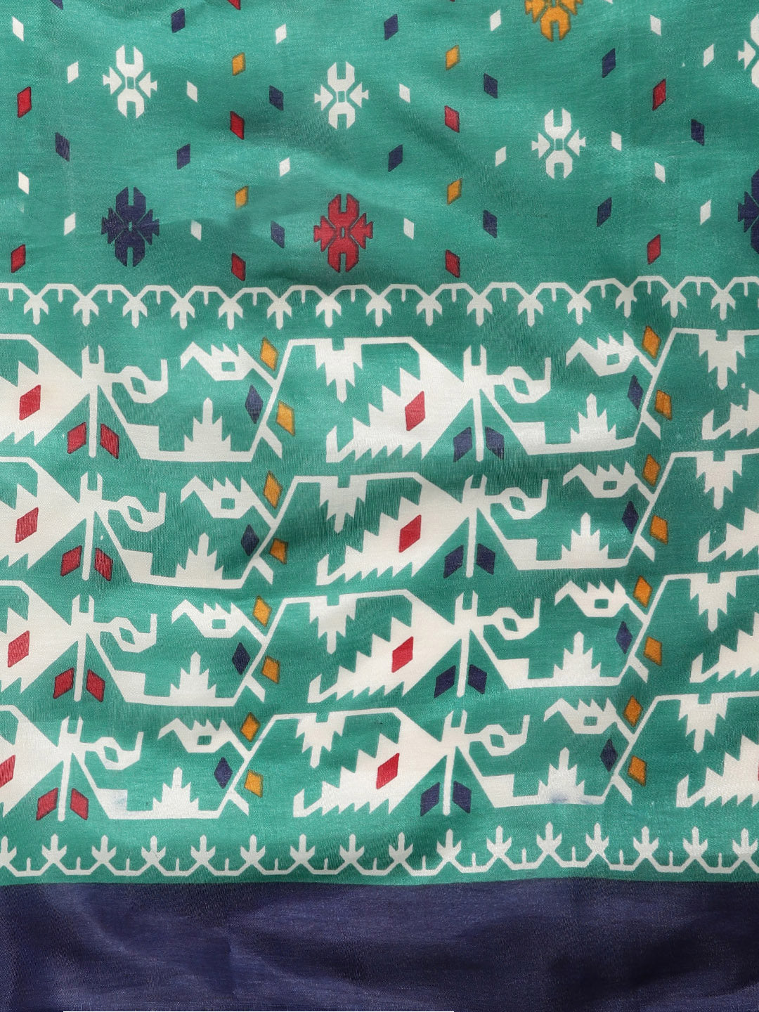 Ikat-Inspired Bhagalpuri Print Saree with Tribal Abstract Motifs