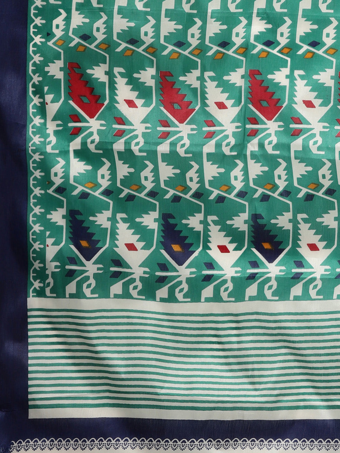Ikat-Inspired Bhagalpuri Print Saree with Tribal Abstract Motifs