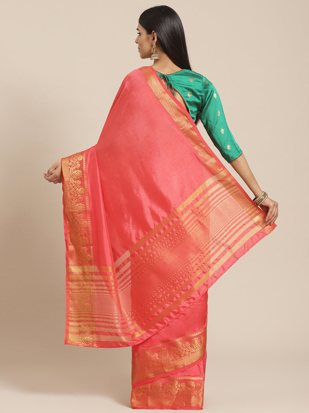 Traditional Banarasi Saree with Zari Woven Floral Border