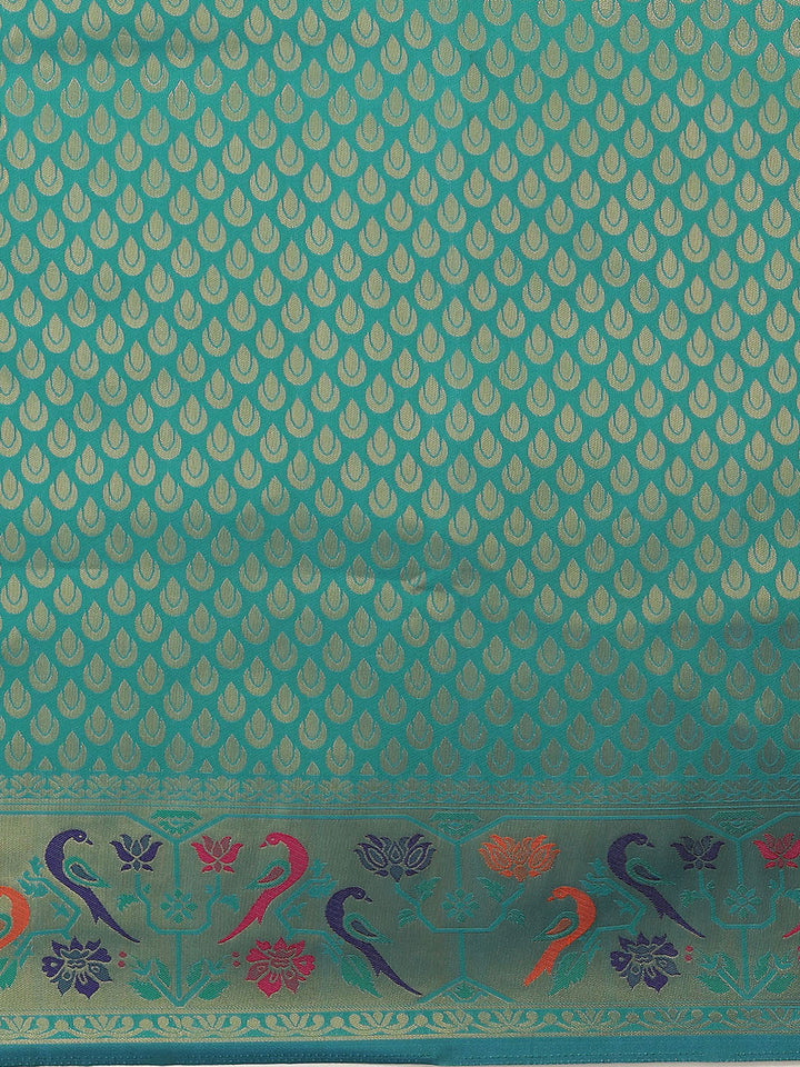 Rama Green Paithani Silk Saree with Zari Meenakari Peacock Motifs