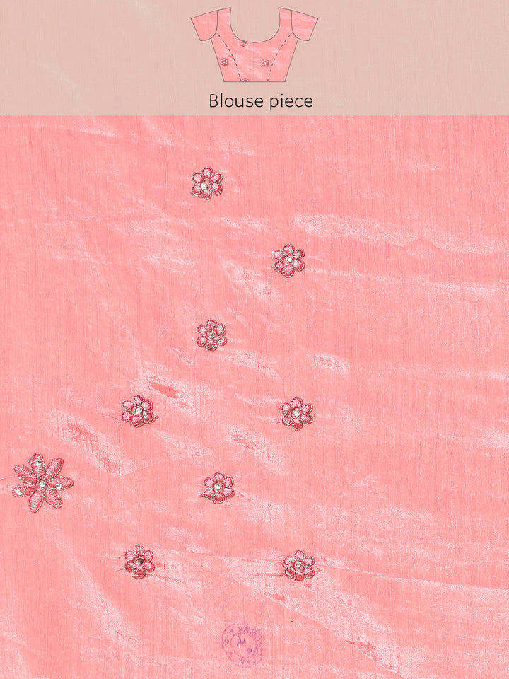 Pink Resham & Zari Floral Chinnon Roses Embellished Saree