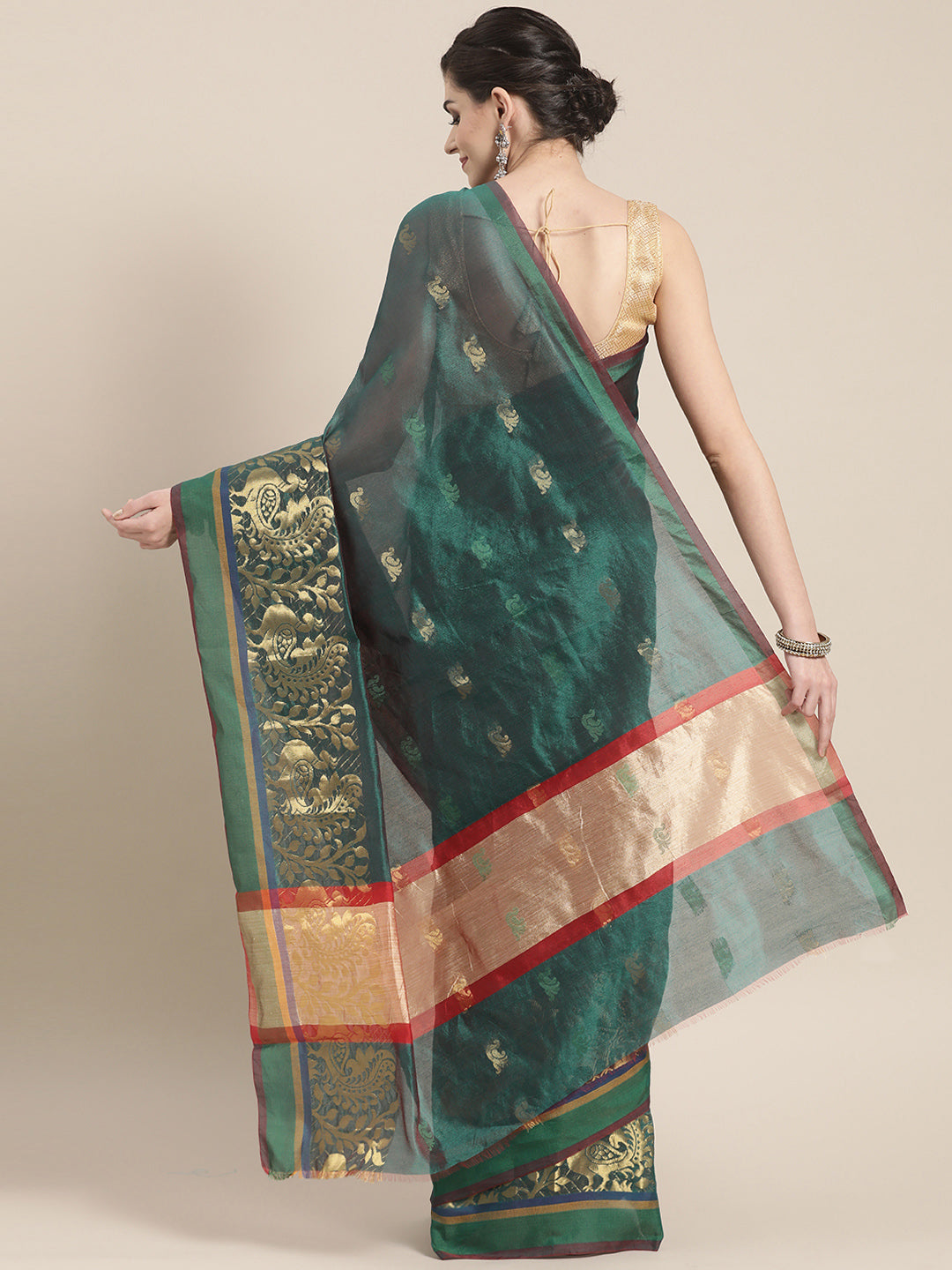 Chanderi Silk Saree with Zari Woven Peacock Pattern