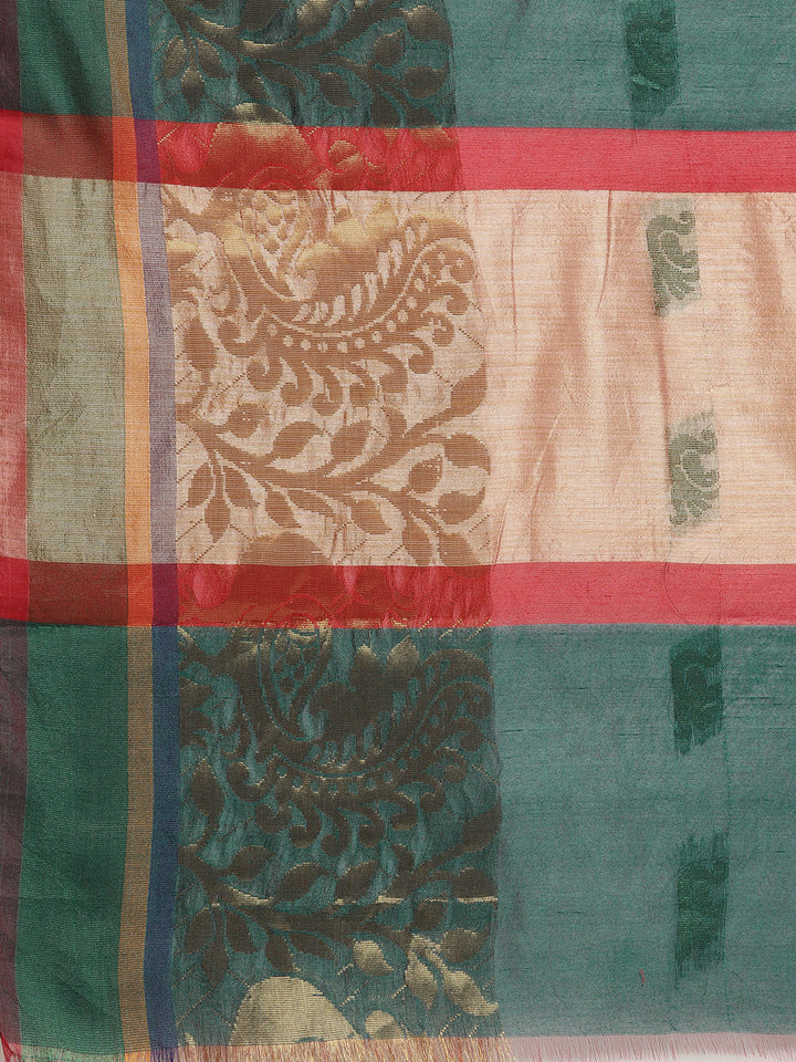 Chanderi Silk Saree with Zari Woven Peacock Pattern
