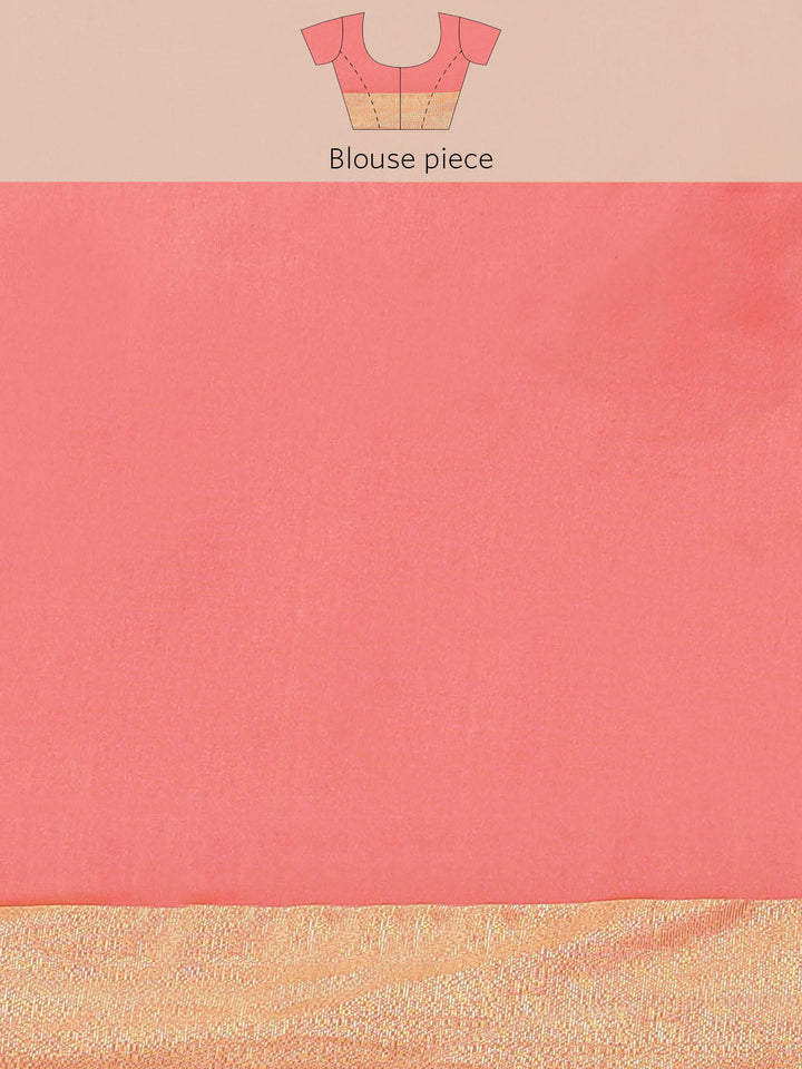 Coral Resham & Zari Woven Banarasi Silk Saree with Geometrical Motifs