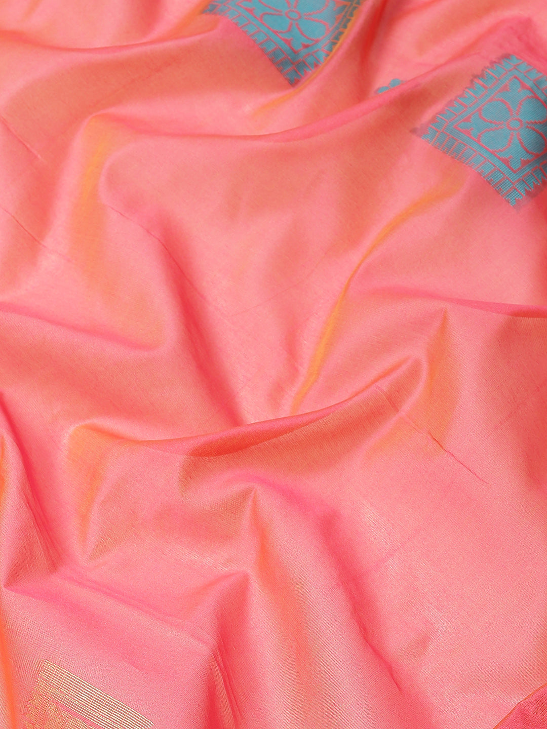 Coral Resham & Zari Woven Banarasi Silk Saree with Geometrical Motifs