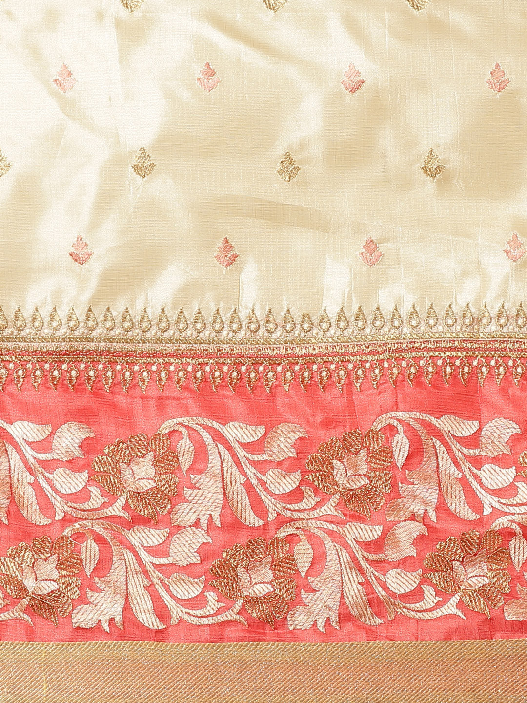Tussar Handloom Banarasi Saree with Contrast Border & Resham Floral Embroidery
