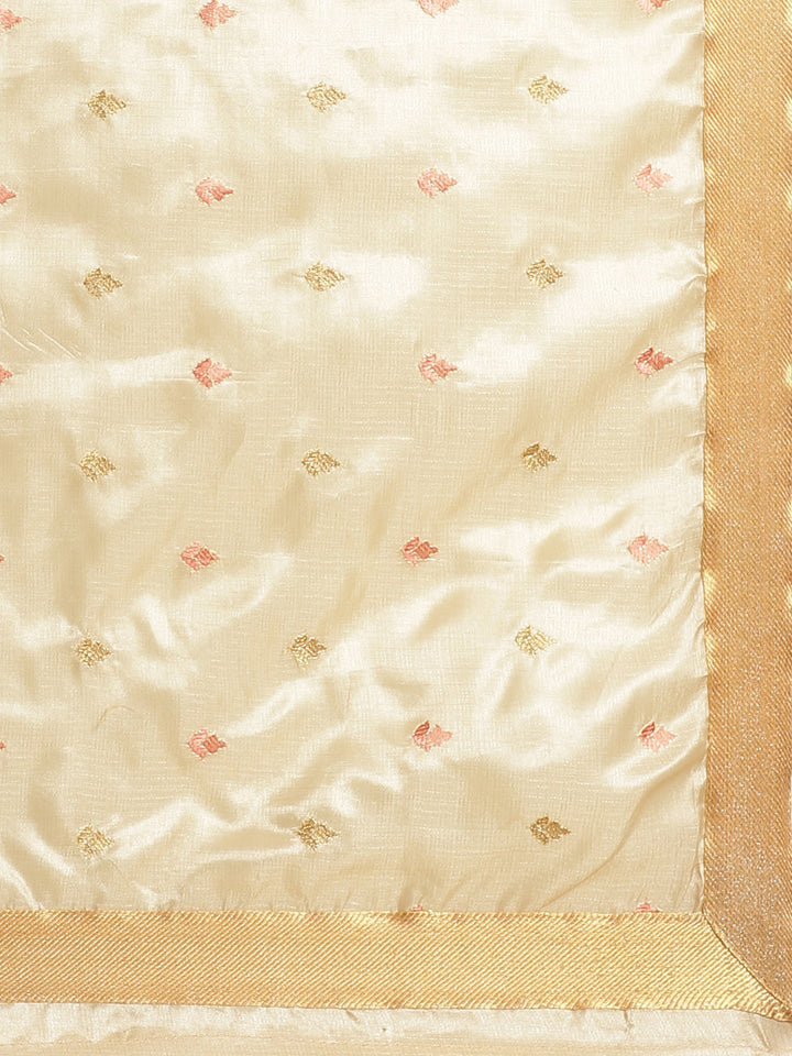 Tussar Handloom Banarasi Saree with Contrast Border & Resham Floral Embroidery