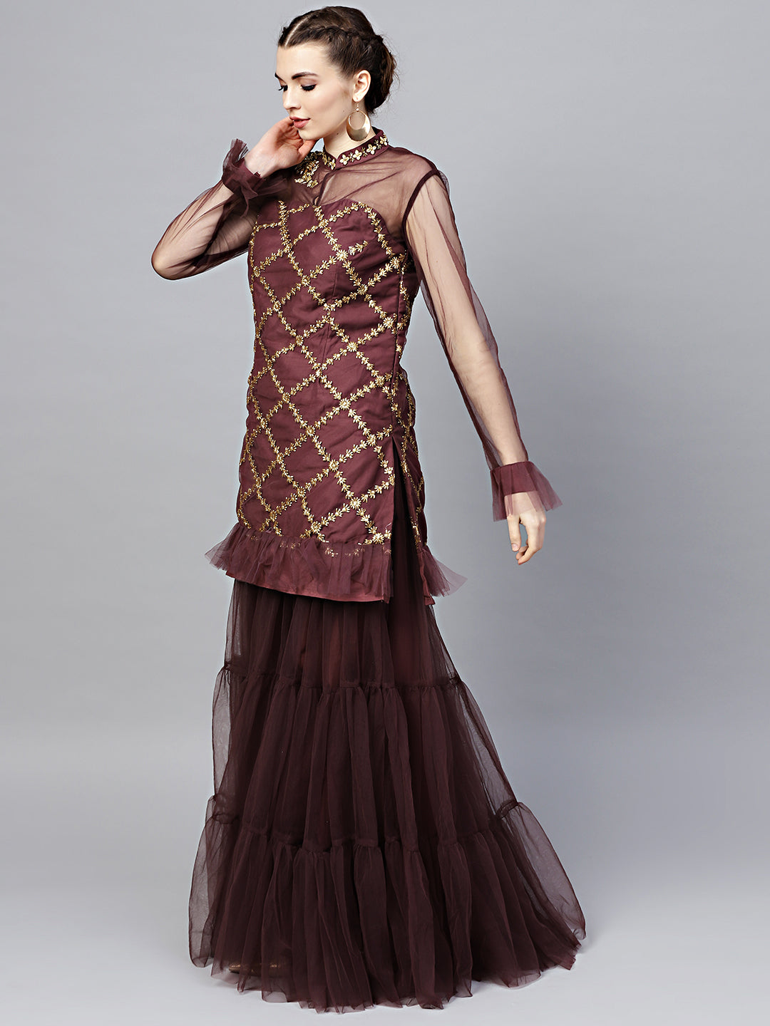 Kurta Sharara Set with Zari, Sequence, Pearl Embroidery