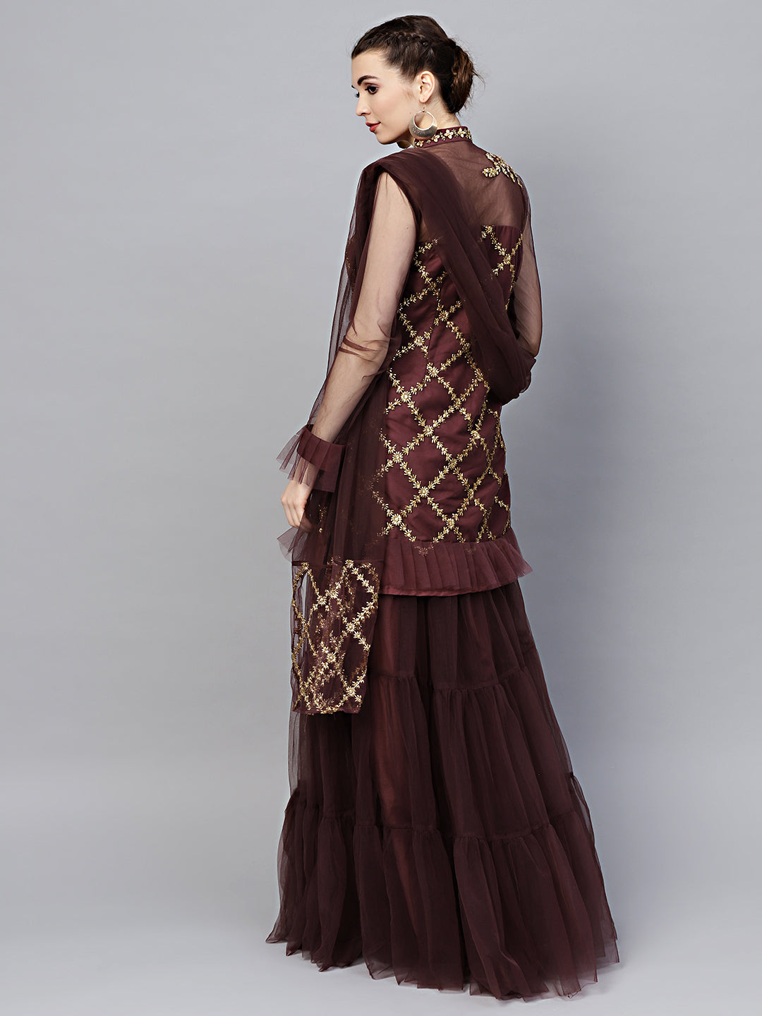 Kurta Sharara Set with Zari, Sequence, Pearl Embroidery