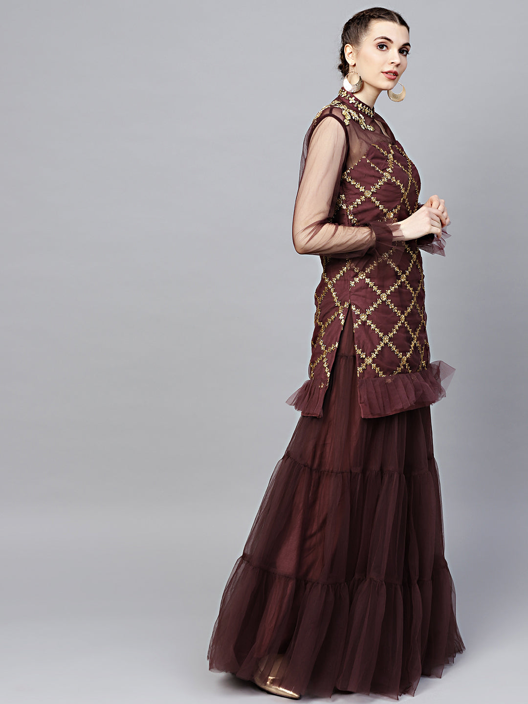 Kurta Sharara Set with Zari, Sequence, Pearl Embroidery