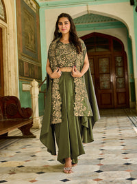 Zari Embroidery Indo-Western Set with Sequinned Shrug, Scalloping & Pleated Dhoti Skirt