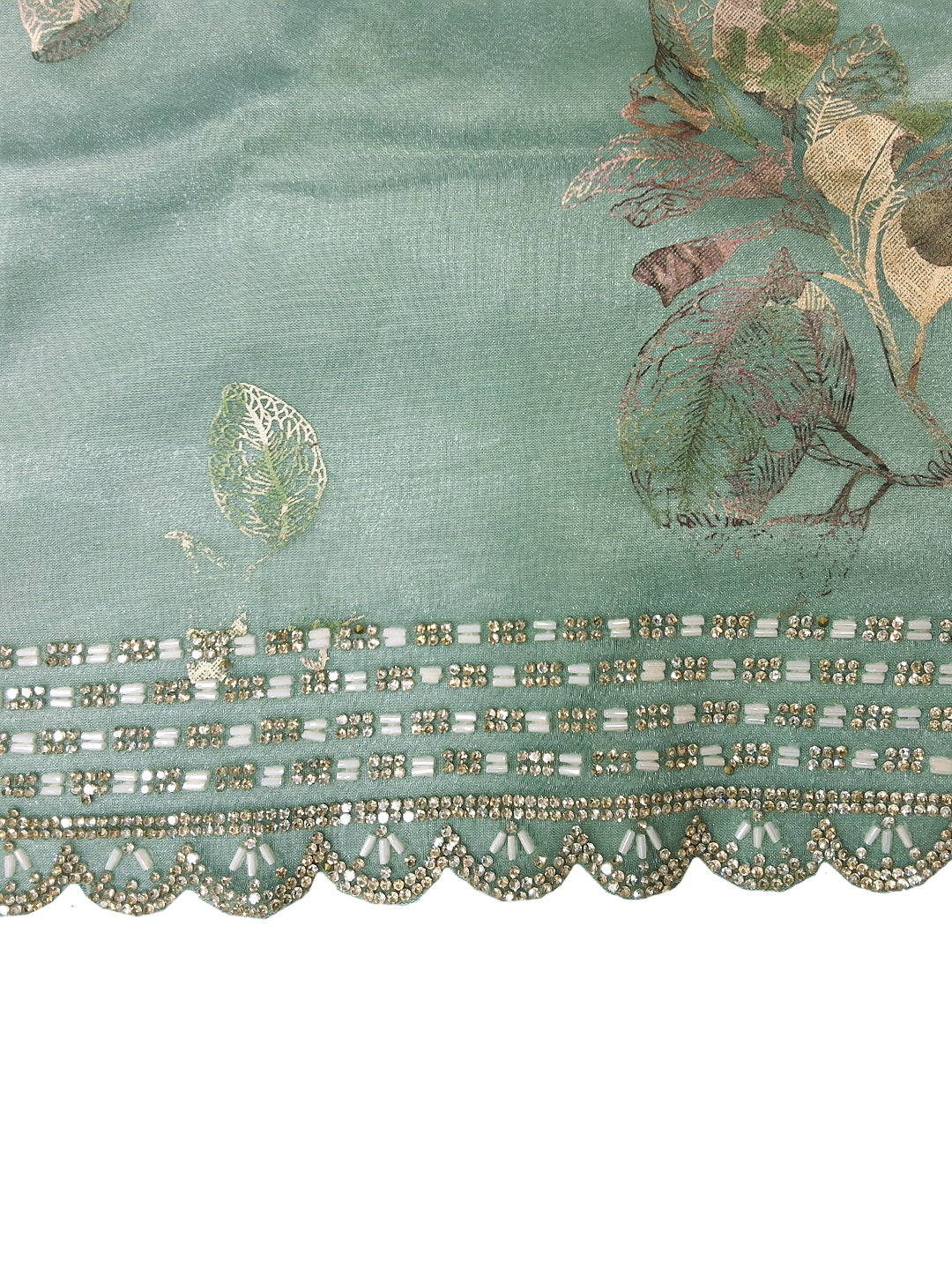 Powder blue Digital Printed Floral Saree with Sequin Embroidered Border