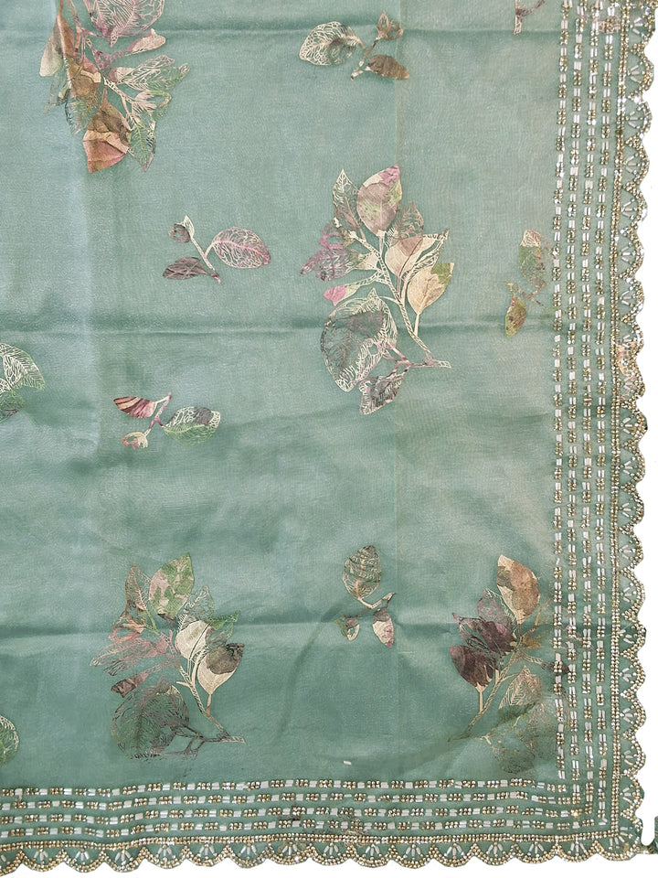 Powder blue Digital Printed Floral Saree with Sequin Embroidered Border