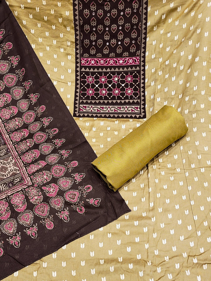 Ethnic Ajrak Block Print Cotton Suit Dupatta with Mirror Embelishments & Contrast colors