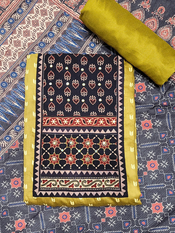 Ethnic Ajrak Block Print Cotton Suit Dupatta with Mirror Embelishments & Contrast colors