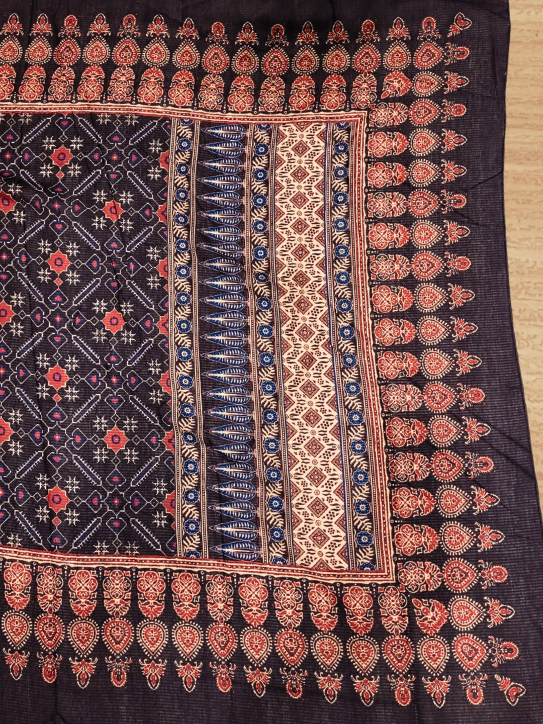 Ethnic Ajrak Block Print Cotton Suit Dupatta with Mirror Embelishments & Contrast colors