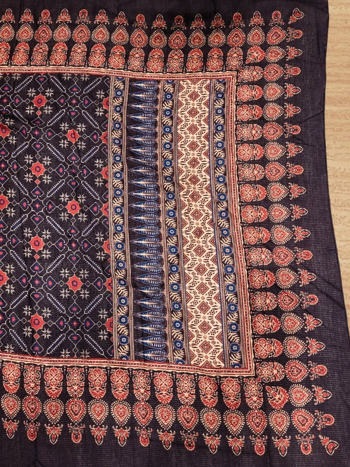 Ethnic Ajrak Block Print Cotton Suit Dupatta with Mirror Embelishments & Contrast colors