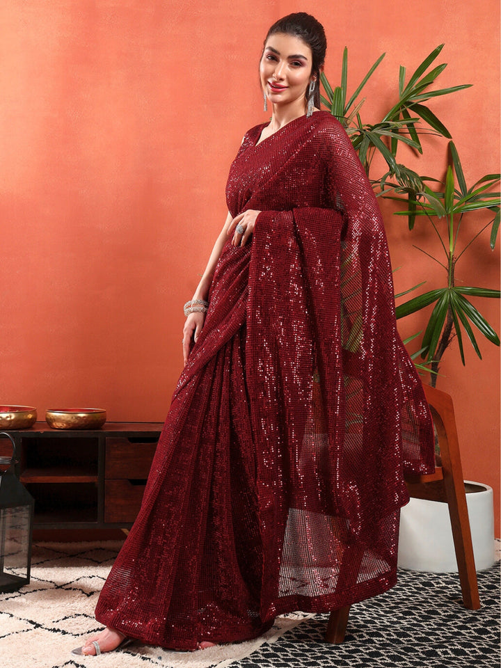 Cocktail Bling Flowy Embellished Saree with Allover Sequin Embroidery