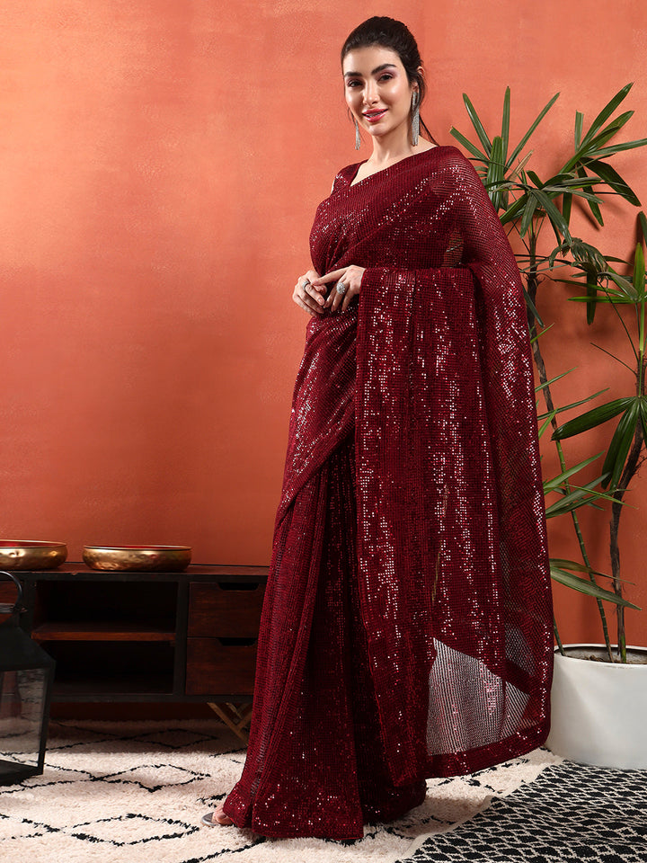 Cocktail Bling Flowy Embellished Saree with Allover Sequin Embroidery