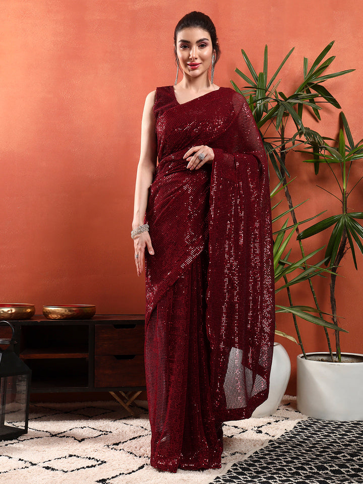 Cocktail Bling Flowy Embellished Saree with Allover Sequin Embroidery