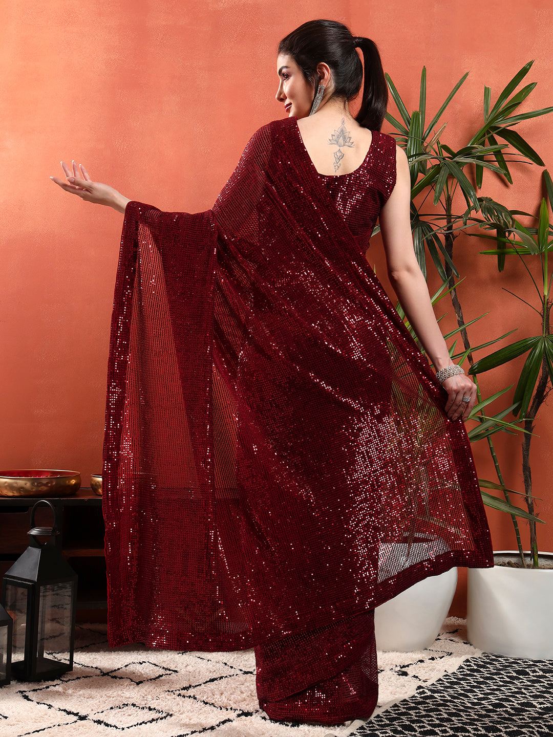 Cocktail Bling Flowy Embellished Saree with Allover Sequin Embroidery