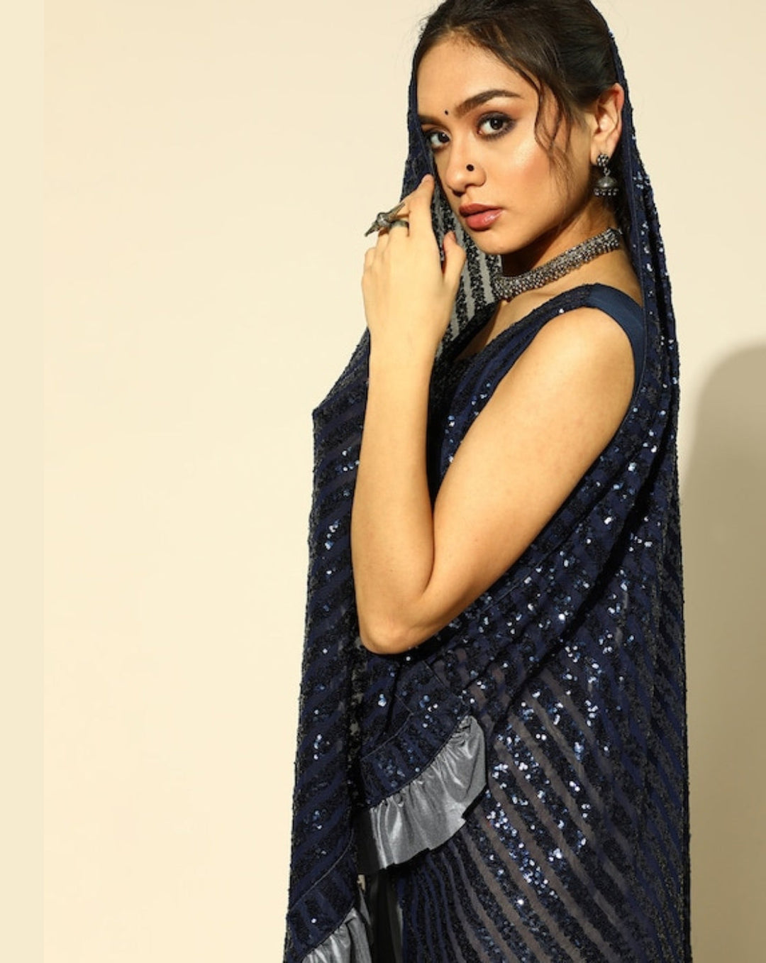 Ruffled Saree with Sequin Embellishments and Frills