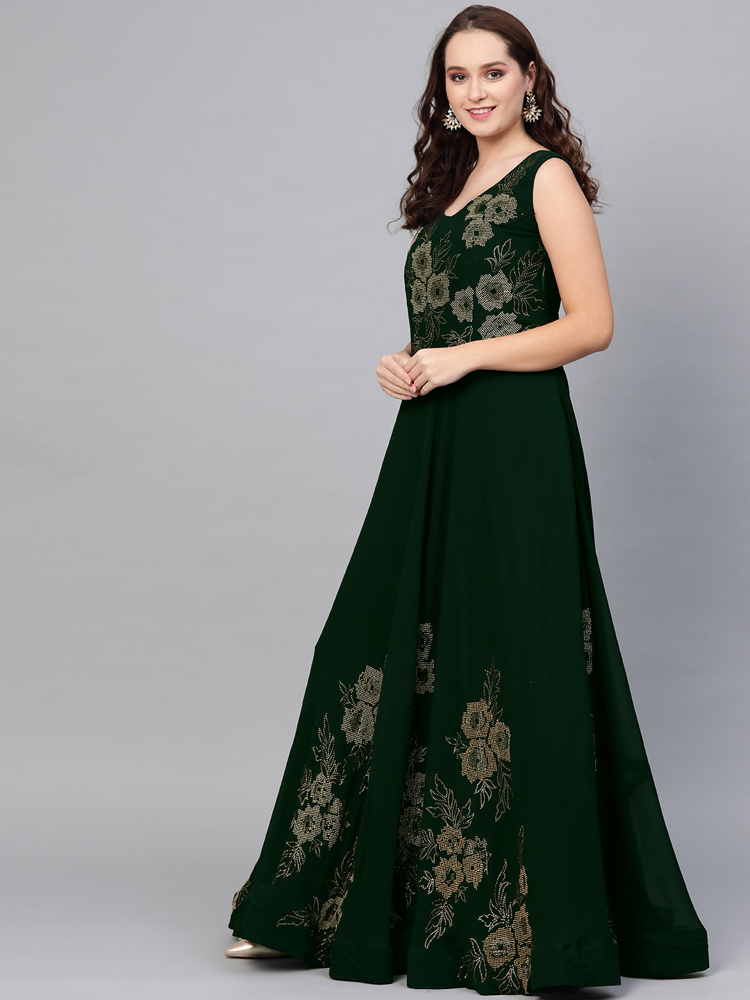 Embellished Georgette Cocktail Gown with Tassled Dupatta