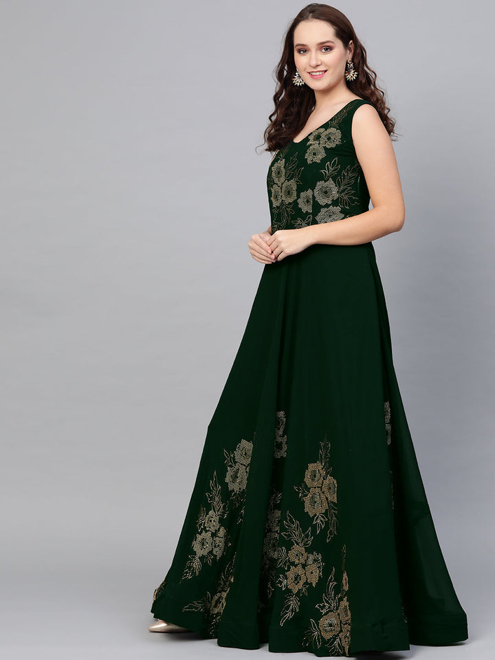 Embellished Georgette Cocktail Gown with Tassled Dupatta