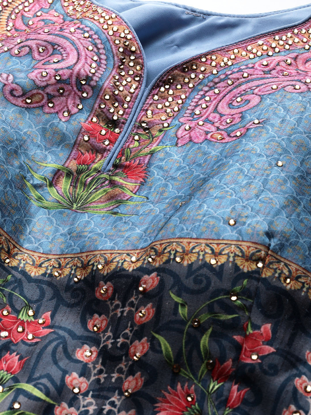 Embellished Cocktail Gown with Bohemian Print and Sequinned dupatta