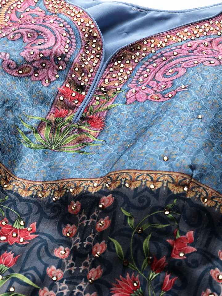 Embellished Cocktail Gown with Bohemian Print and Sequinned dupatta