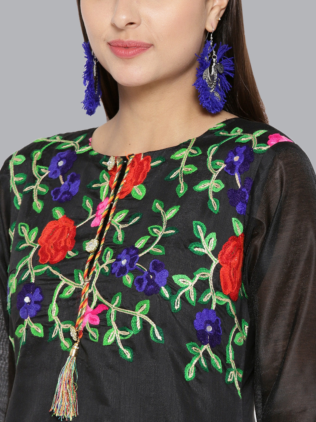 Chanderi Dress Material with Floral Phulkari Embroidery