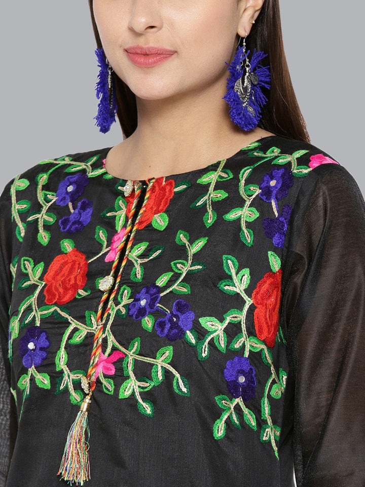 Chanderi Dress Material with Floral Phulkari Embroidery