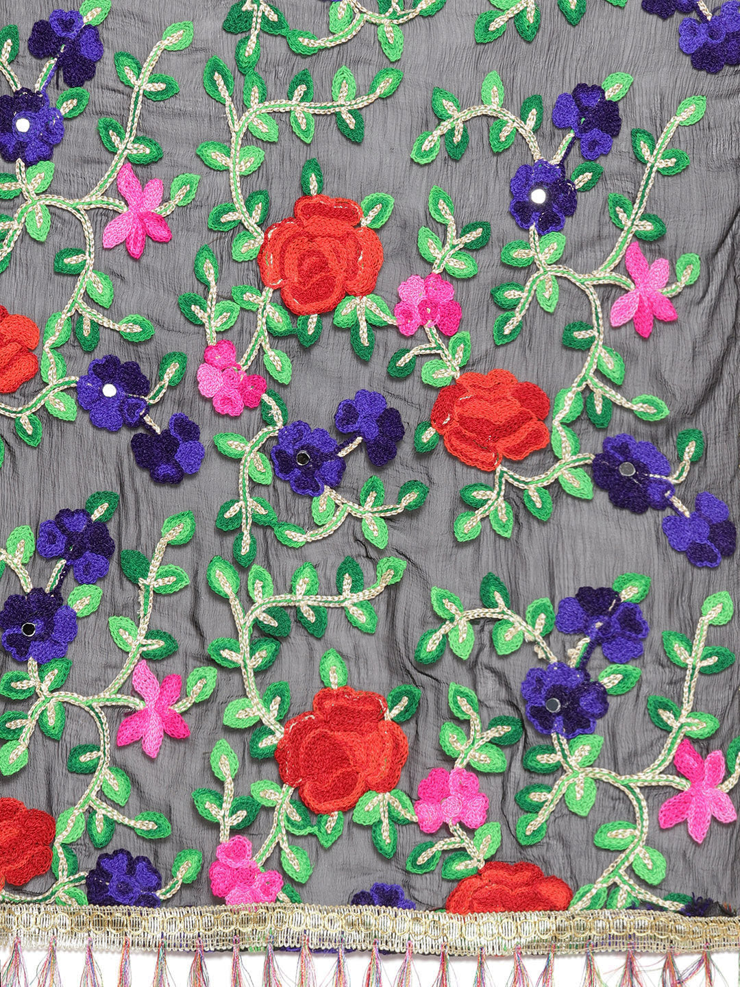 Chanderi Dress Material with Floral Phulkari Embroidery