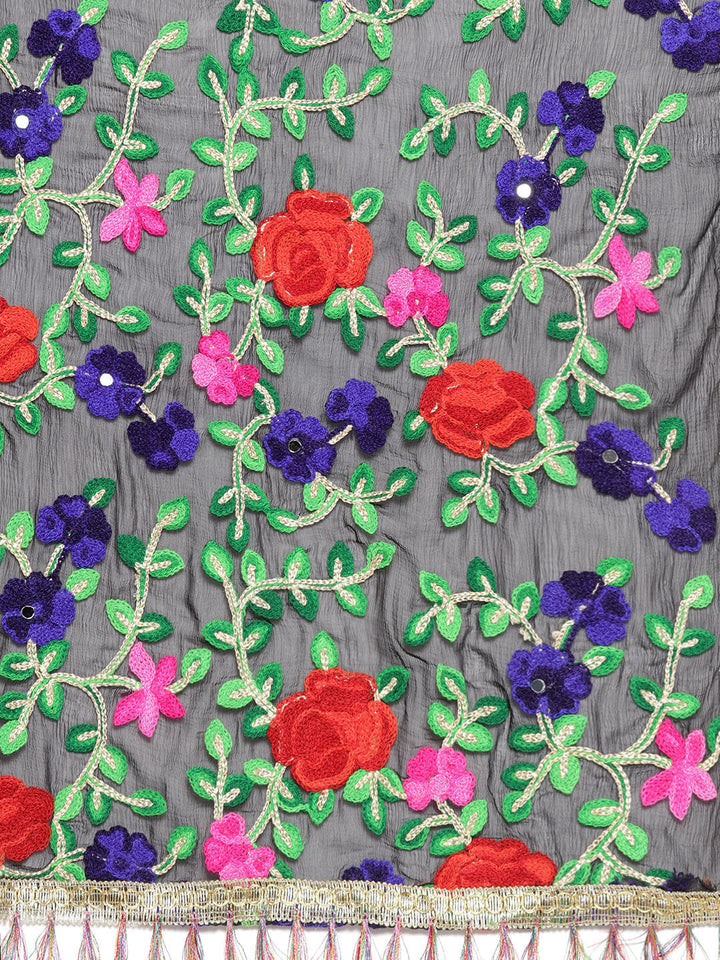 Chanderi Dress Material with Floral Phulkari Embroidery