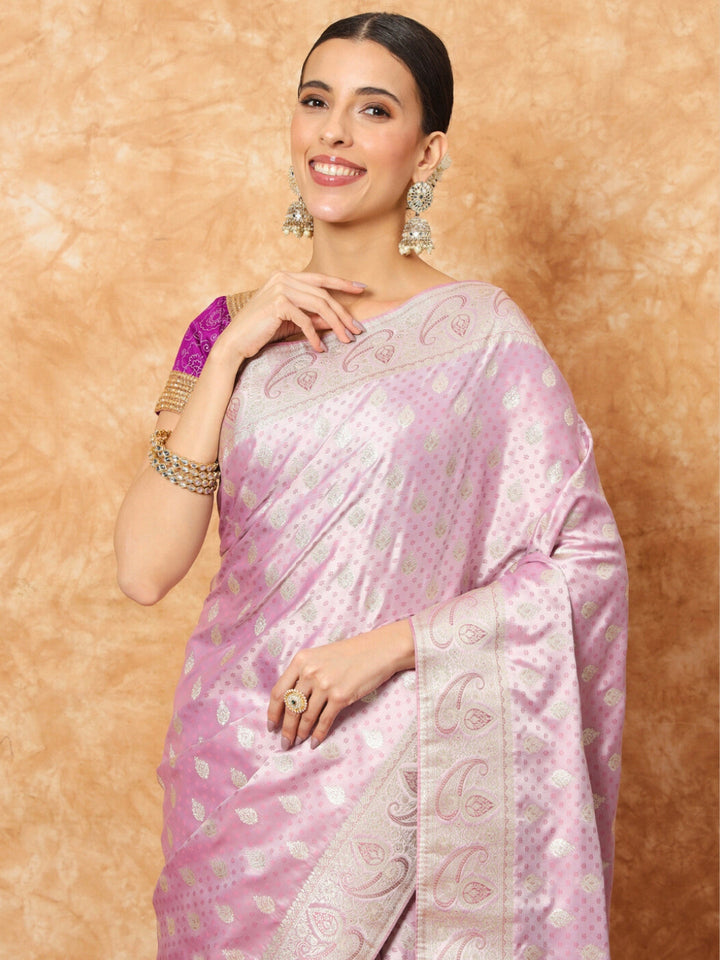 Banarasi Pastel Handloom Silk Saree with Paisely Border