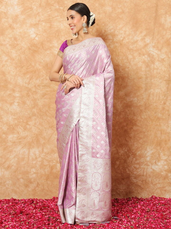 Banarasi Pastel Handloom Silk Saree with Paisely Border